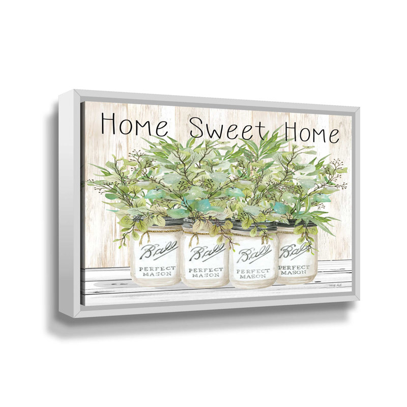 Home Sweet Home Ball Jars - Impression sur toile, H 14 po x l 18 po x P 2 po, Cadre flottant gris et blanc