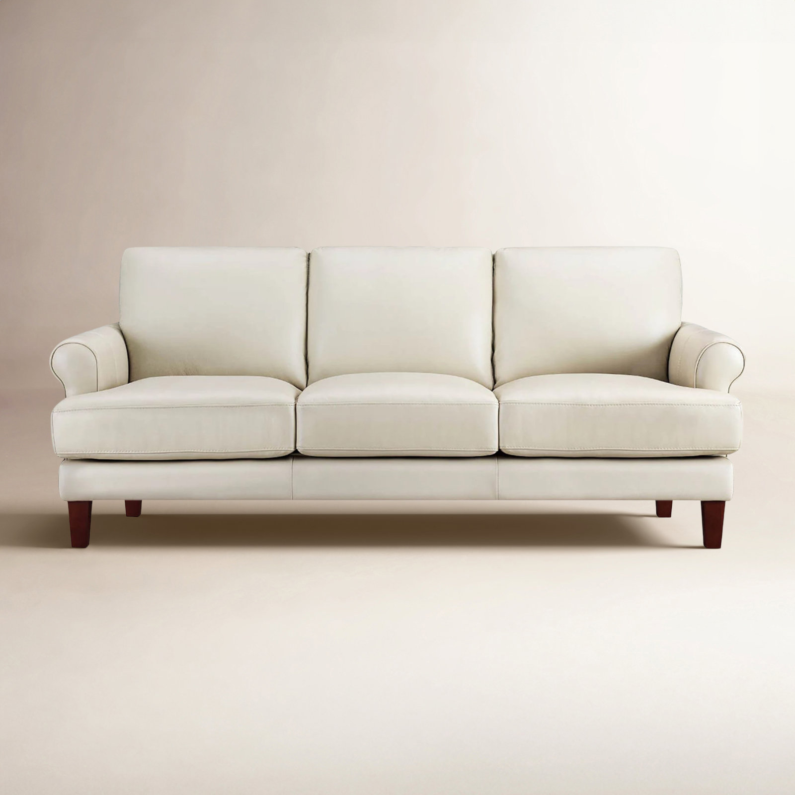 Maybell 80" Genuine Leather Sofa, Maybell Cream Genuine Leather