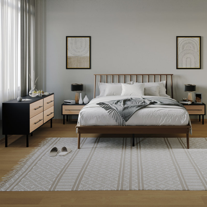 Ensemble de chambre à coucher 4 pièces Kierin, Double, Noyer