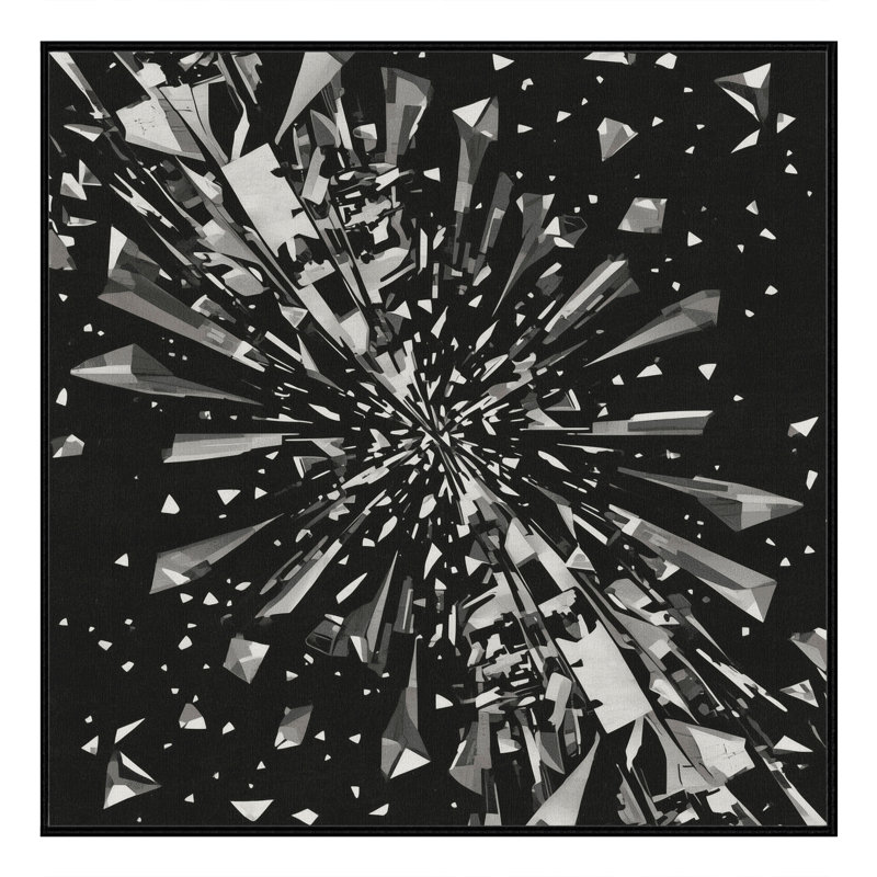 Machine Washable Carlstadt Modern Geometric Shapes Rug in Gray – Black Binding, 8' Square