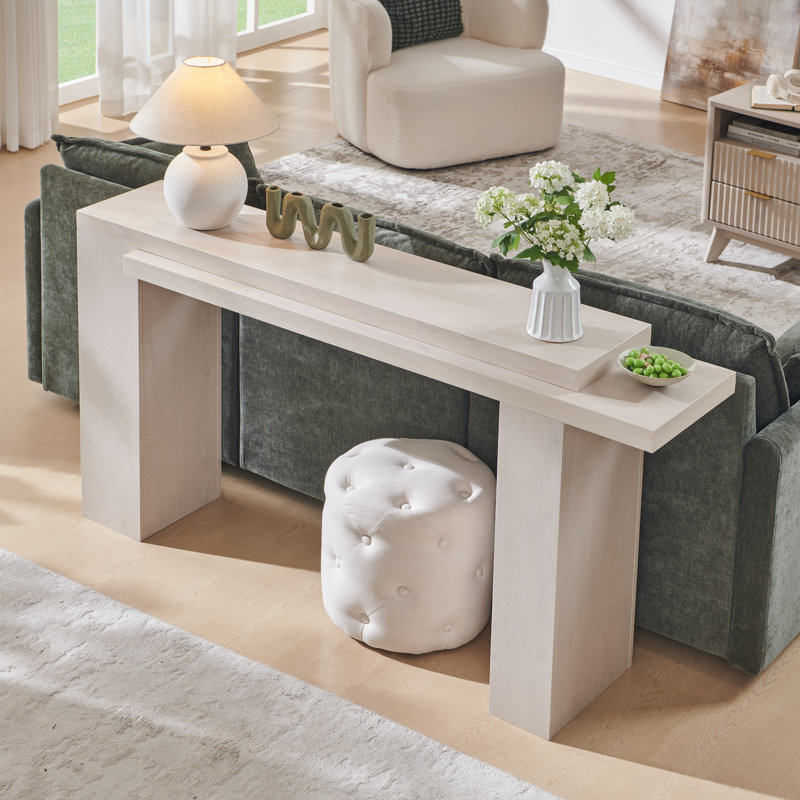 63-Inch Long Entryway Table，Wooden Console Table，Modern Sofa Table Behind Couch For Living Room, White Alder