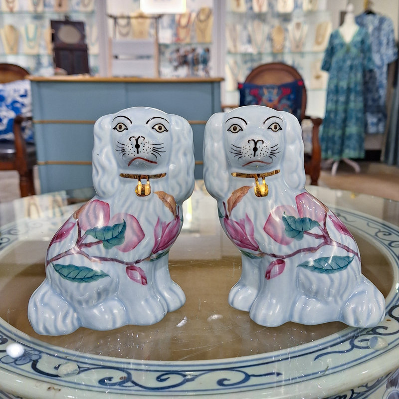 Small Fruity Staffordshire Style Dog Figurines Pair