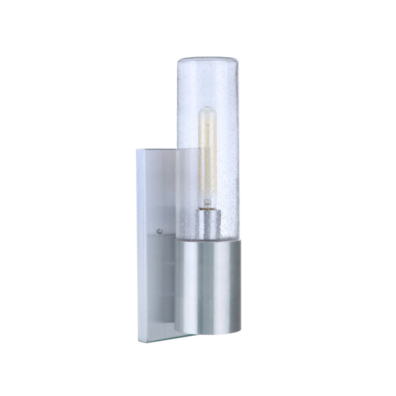 Lanterne murale d'extérieur en verre grainé, Aluminium satiné, H 16,88 po x l 5,5 po x P 5,75 po