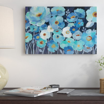 « indigo florales i » par silvia vassileva,, impression sur toile tendue