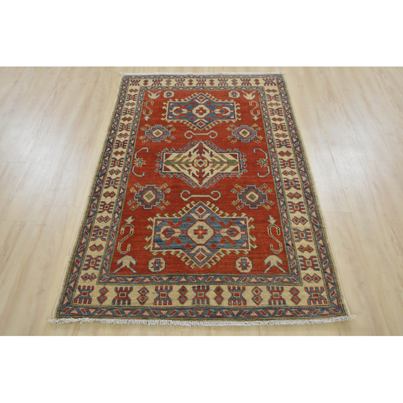 Tapis en laine rouge 3 pi 10 po x 5 pi 10 po one-of-kind noué la Hetherington