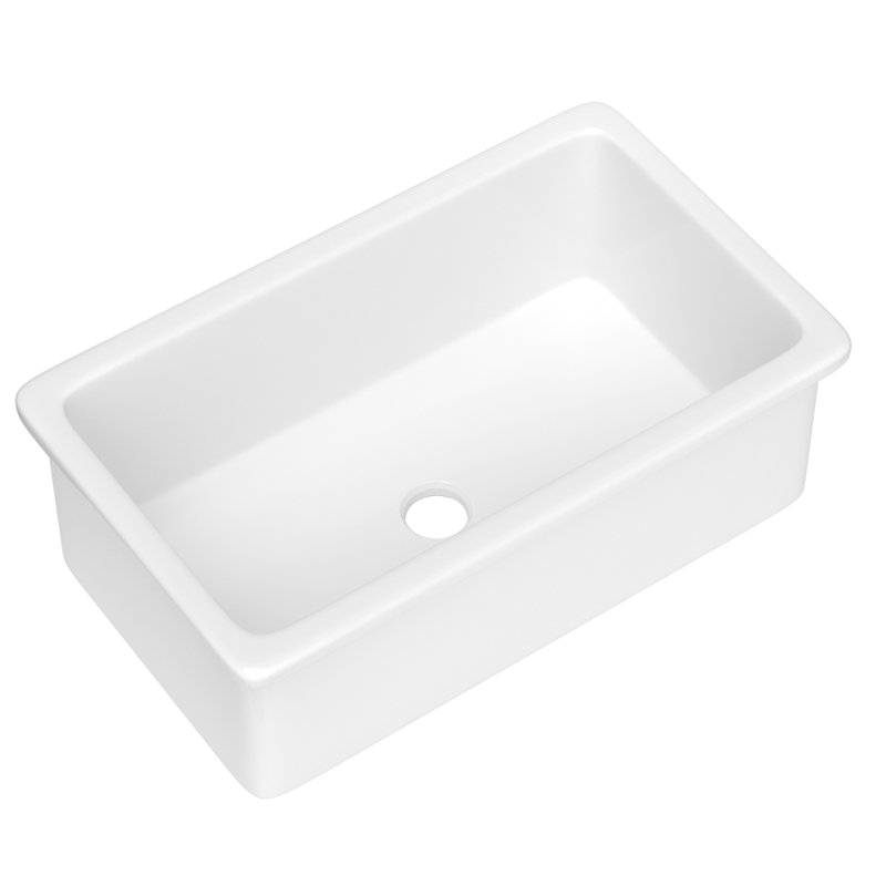 Rectangular Fireclay 32" L x 19" W Fireclay Undermount Kitchen Sink with Basket Strainer and Sink Grid, White