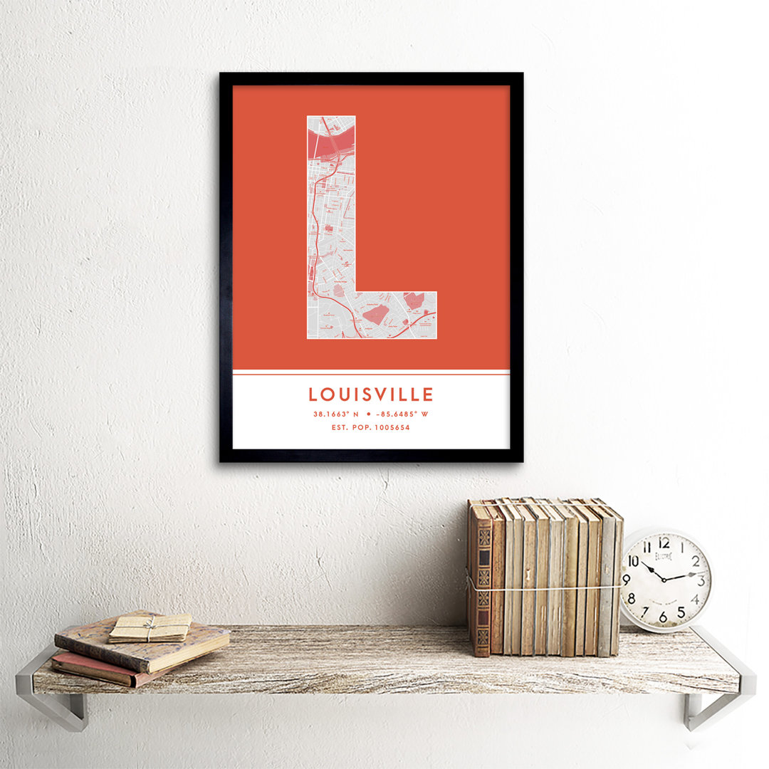 Louisville Kentucky United States City Map by Wee Blue Coo - Single Picture Frame Typography