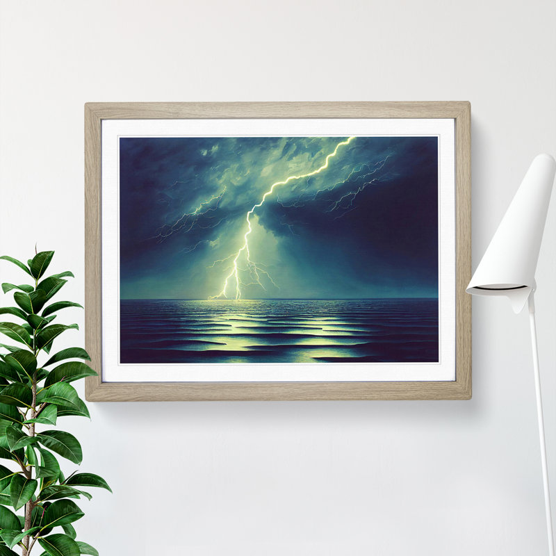 Magnetic Lightning Storm - Framed Print, 25cm H x 34cm W x 2cm D, Oak