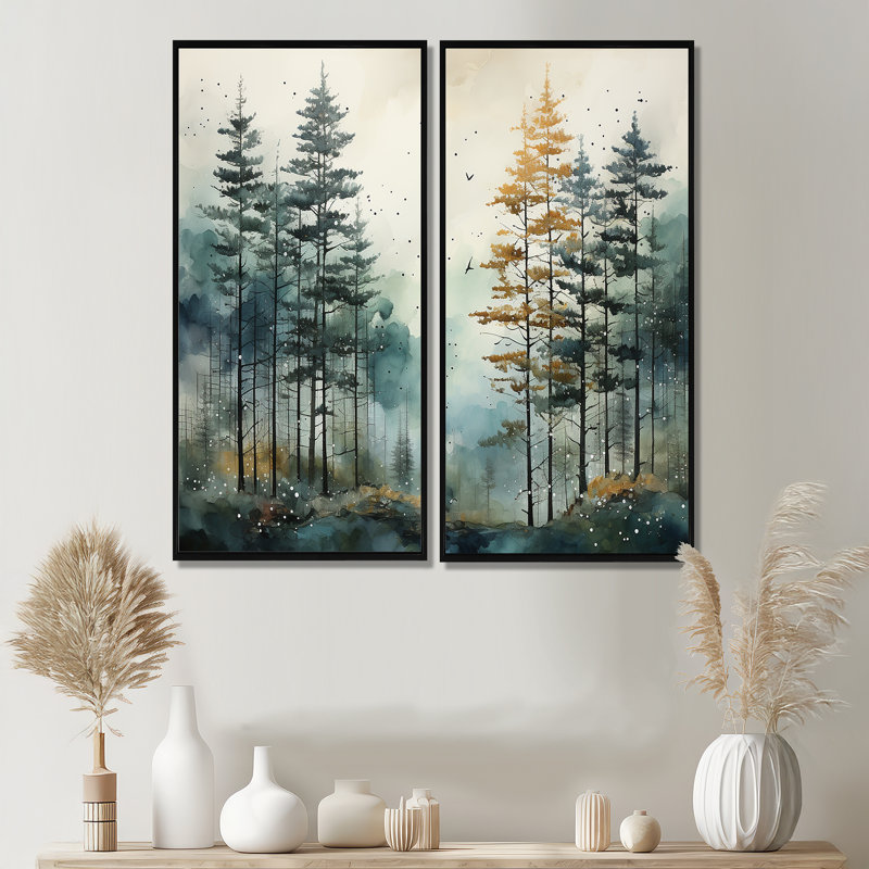 Tonalisme «Whispering Pines Pointillism II», reproductions d'art traditionnel sur toile, 40" H x 40" W, Floater Frame, Black