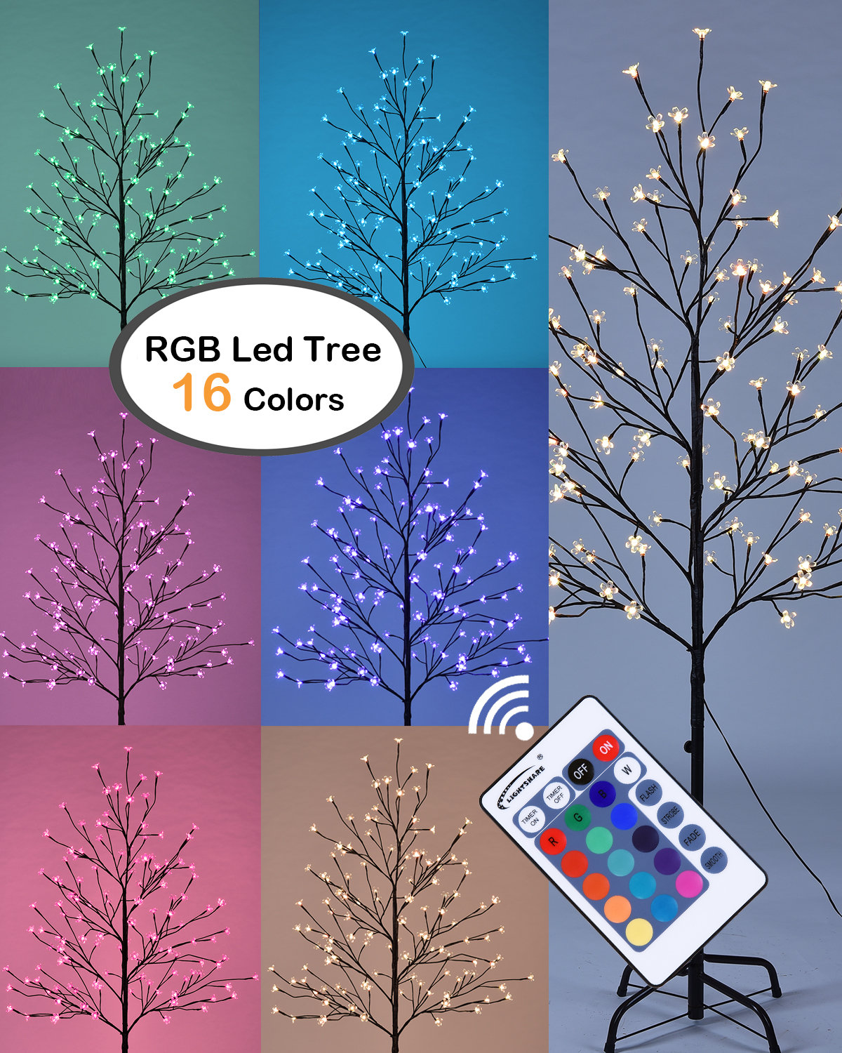 144-Light LED Lighted Tree, Warm White and color Changing mode
