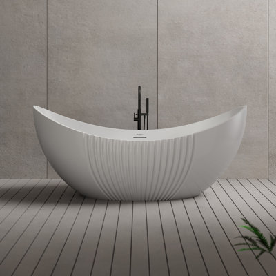 Monblari 71" X 31.5" Acrylic Freestanding White Fluted Soaking Bathtub With Overflow And Pop-Up Drain For Bathroom
