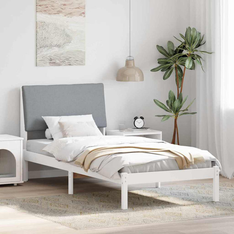 Solid Wood Bed, European Single (90 x 200 cm), White/Light Grey