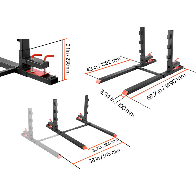 Pallet Forks, 1814 kg Clamp on Pallet Forks, 149 cm Total Length Heavy-Duty Tractor Fork with Anti-Tilt Bar & Adjustable Stabilizer Bar, Fit for Loader Bucket Skid Steer Tractor, Black