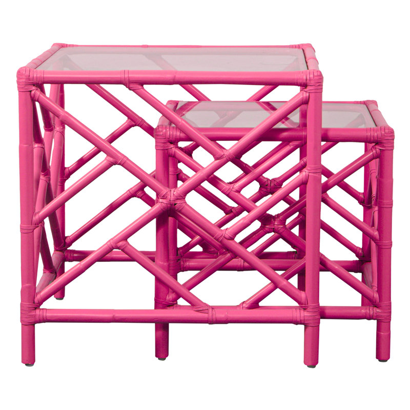 Chippendale Glass Top Nesting Tables, Hot Pink