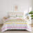 Colourful Print Microfiber Comforter Set With Metallic Pint & Faux Tufted Design-109318041