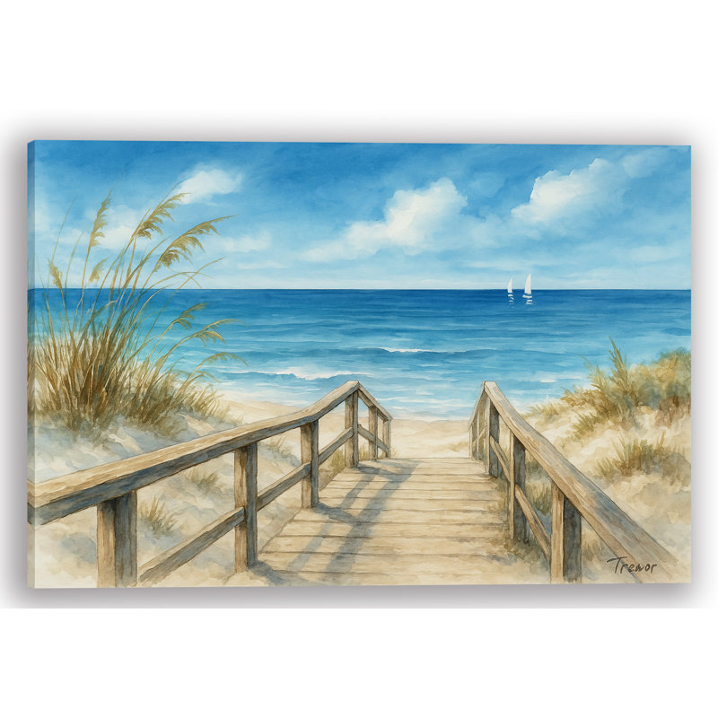 «Path to Paradise» - Impression sur toile Coastal Beach Boardwalk, H 16 po x l 24 po