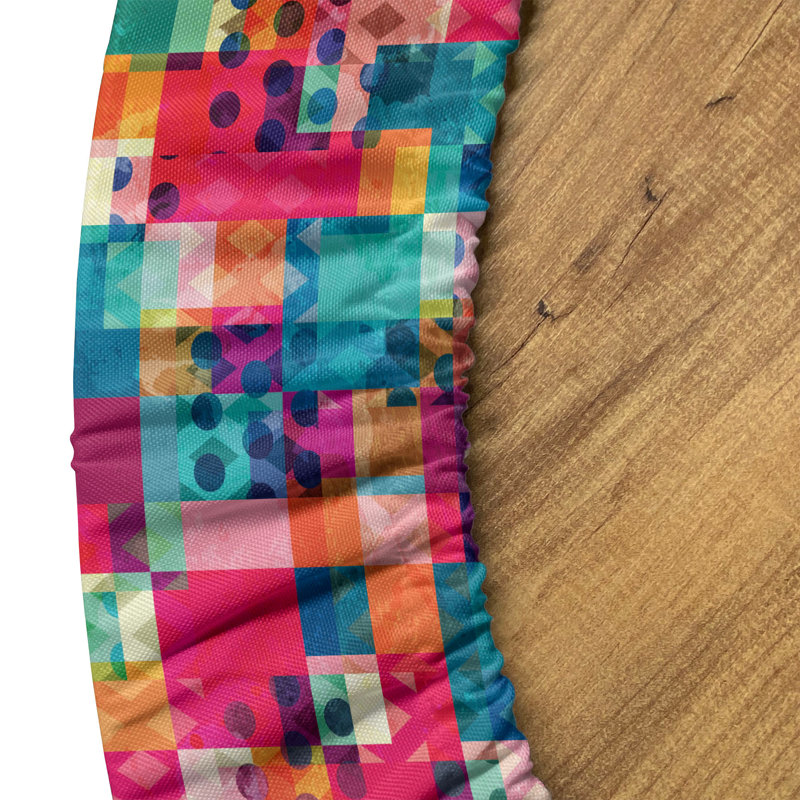 Ebern Designs Abstract Art Fitted Round Tablecloth Multicolor