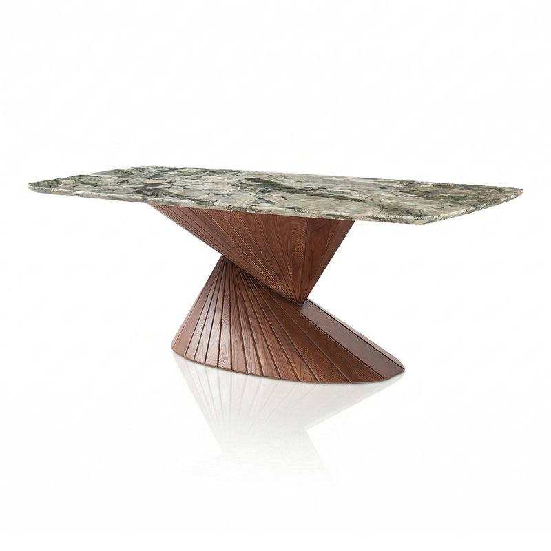 Table de salle à manger rectangulaire à dessus en pierre frittée Premier, Vert / Beige