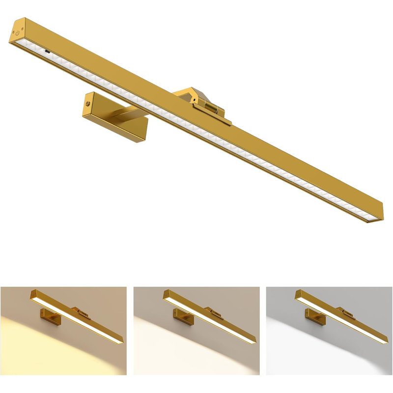 Applique murale à piles à intensité variable avec télécommande, Doré, H 4 po x l 24 po x P 7,4 po