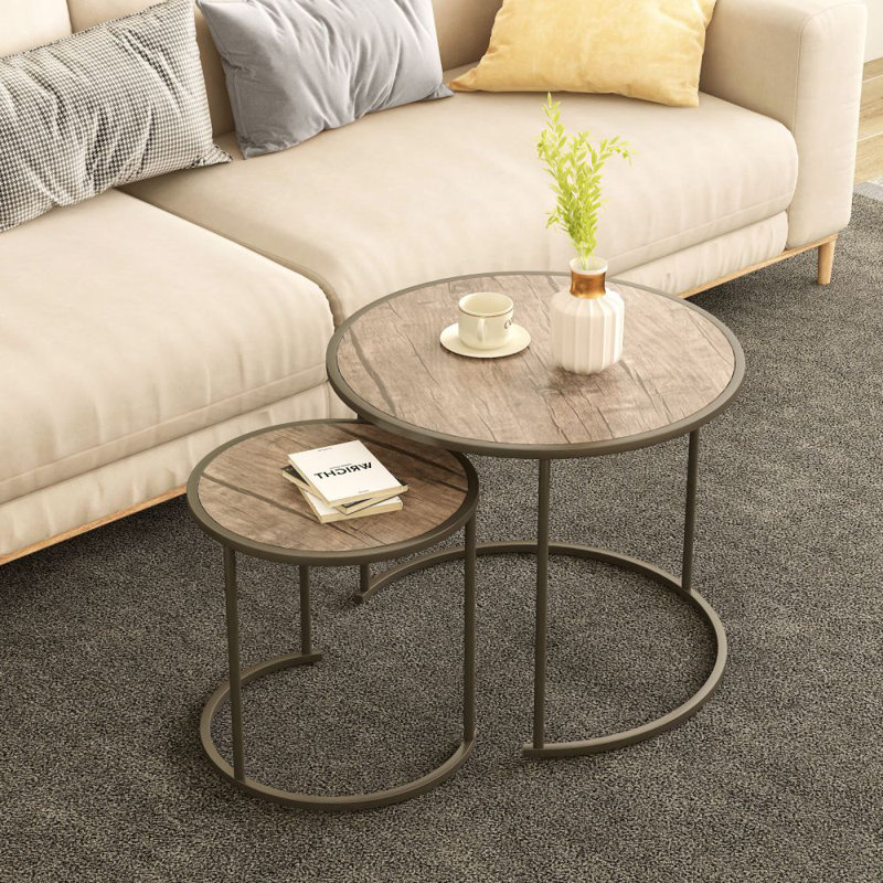Twin-cute 24" Round Metal Frame Nesting Table