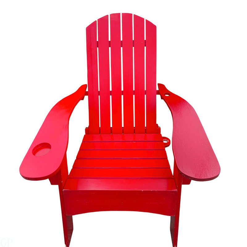 Outdoor Or Indoor Wood Adirondack Chair With An Hole To Hold Umbrella On The Arm ,Red, Red