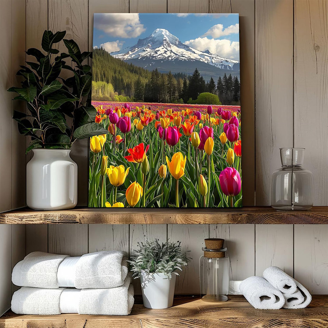 Mountain Wall Art Yellow Flowers Wall Decor Snow Mountains Landscape Canvas Prints Tulips Flower Field Scenery Pictures Nature Forest Artwork For Bedr