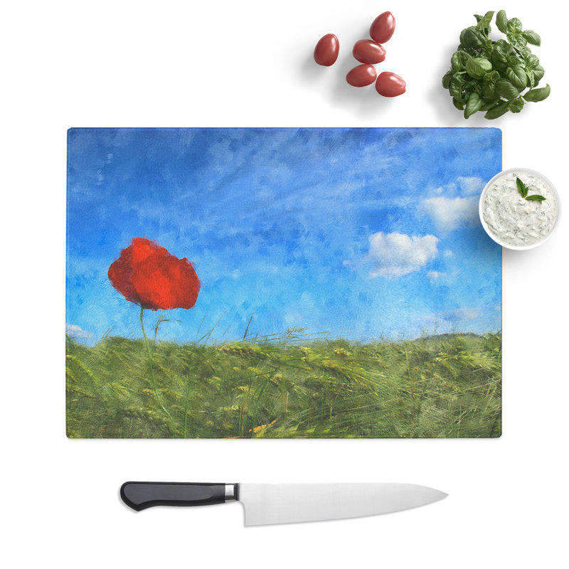Red Poppy Flower Vol.2 Painting Chopping Board, 0.4cm H x 20cm W x 28.5cm L
