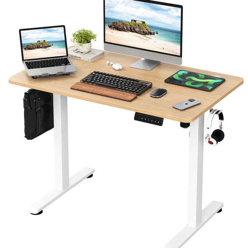 Bureau électrique debout de 40 pouces à hauteur réglable, assis pour se tenir debout, 47" H x 40" W x 24" D, Natural/White