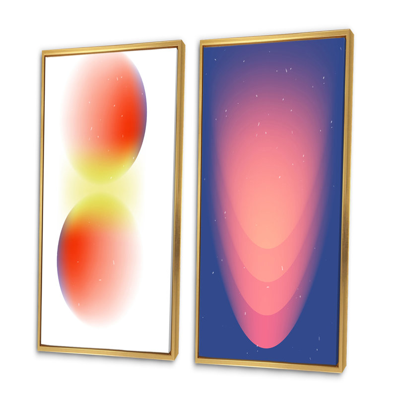 «Retro Abstract Minimal Colorful Geometrics V», ensemble de 2 reproductions, H 40 po x l 40 po x P 1,5 po, Cadre doré