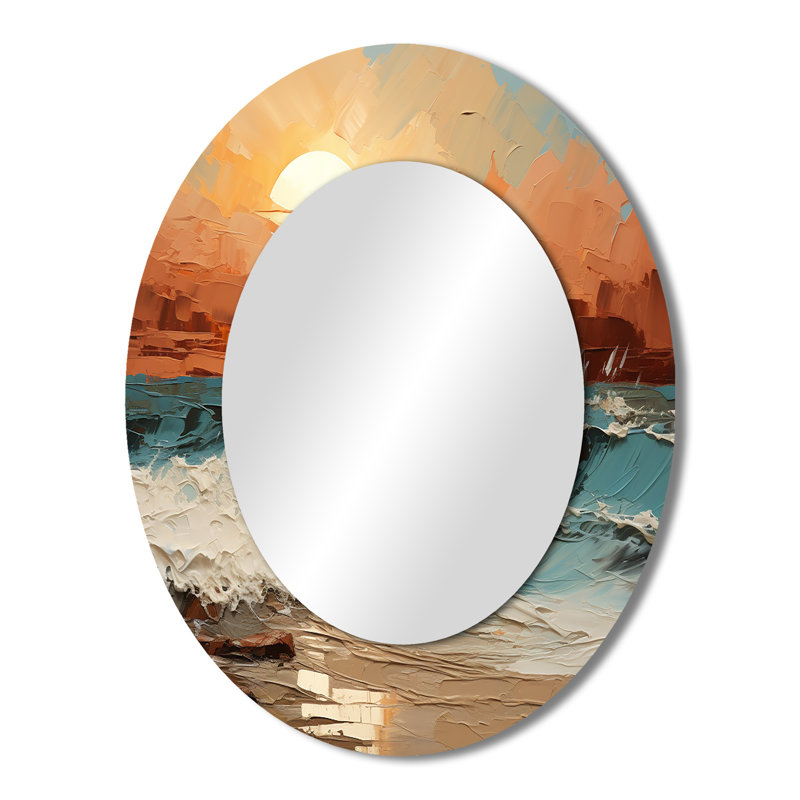 Bold Beach Sunset Scenery I - Miroir décoratif ovale côtier sur métal, 43 po x 33 po