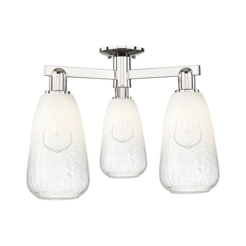 Plafonnier semi-encastré 3 lumières Jacquette, Nickel poli, Opale