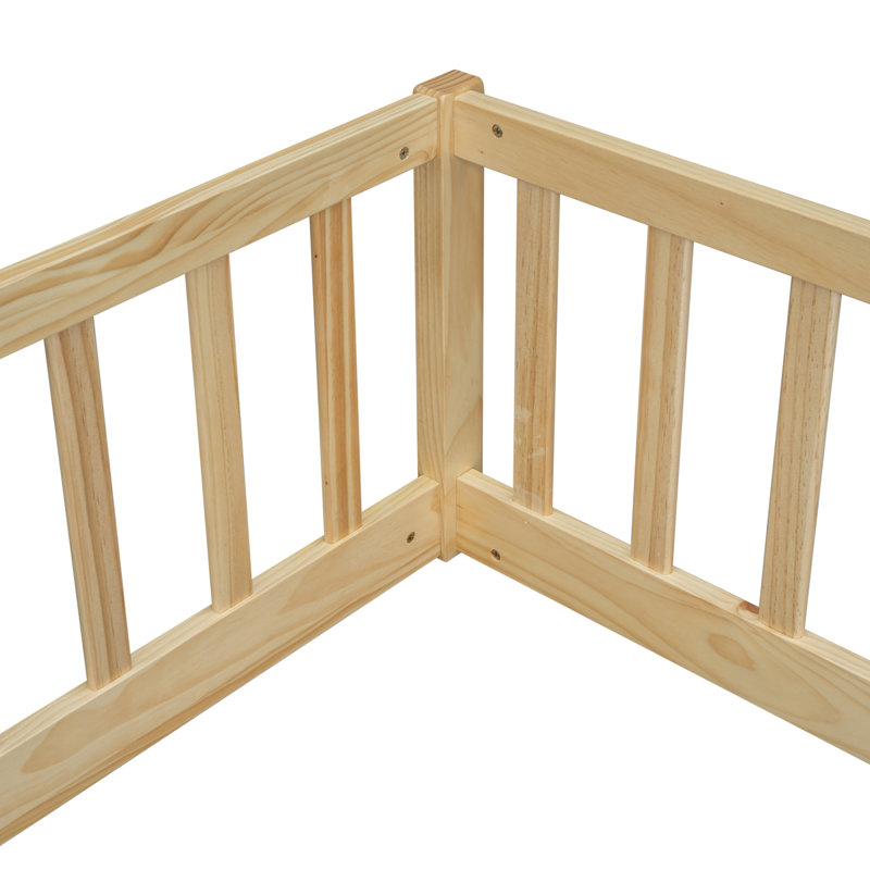 Lit de plancher avec clôture, garde-corps, sans porte, Naturel