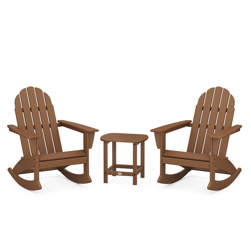 Ensemble de chaises berçantes 3 pièces Adirondack Vineyard avec table d'appoint 18 "South Beach, Teck