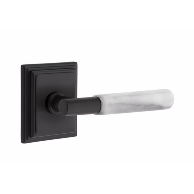 Select Round Privacy (Bed & Bath) Door Lever with Square Rosette, Left, Flat Black