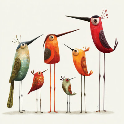 Birds of a Feather - Whimsical Bird Family Canvas Art