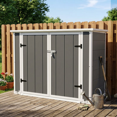 56 in. W x 28.9 in. D Resin Vertical Storage Shed with Hydraulic Lid & Lockable Doors, Outdoor Storage Cabinet for Trash Cans, Tools & Firewood