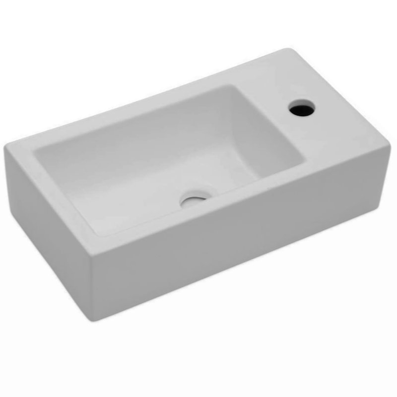 18X10   Ceramic Rectangle Wall Mount Bathroom Sink With Single Faucet Hole