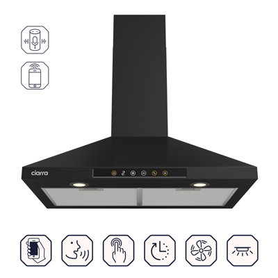 Ciarra 30'' Smart Wall Mount Range Hood with WiFi App & Voice Control, 450 CFM, Alexa & Google Assistant Compatible, Convertible Ducted/Ductless, Dimmable LED Lights, Dishwasher-Safe Aluminum Filters, Matte Black