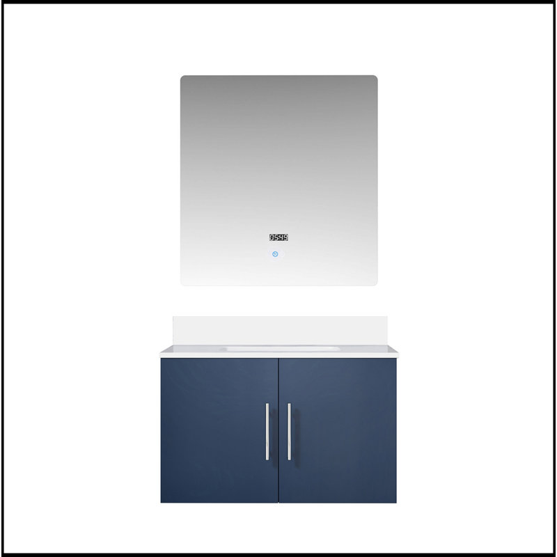 Meuble-lavabo de salle de bain 30 po X P 22 po D, plateau en quartz blanc et Miroir à DEL, Gris foncé