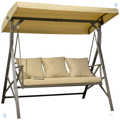 3-Seat Patio Swing Chair, Porch Swing Glider With Cushion -  Arlmont & Co., DD93EEBD1D4A490BADDCC8FCA6A337E3