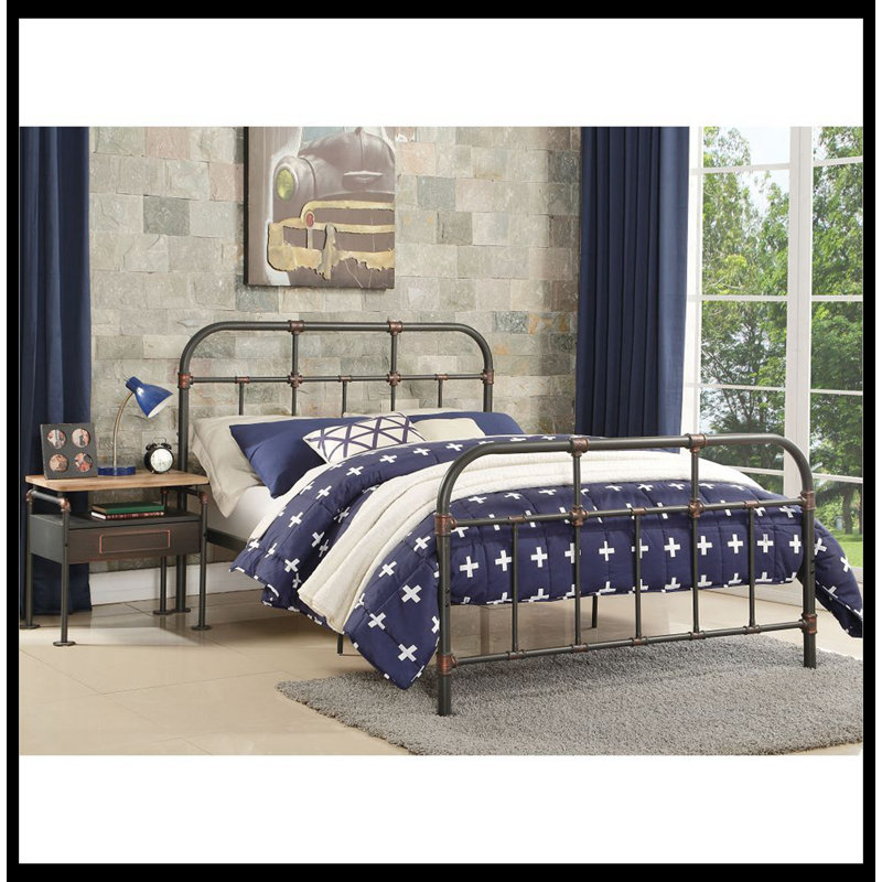 Sandy Gray Industrial Metal Full Bed with Slats
