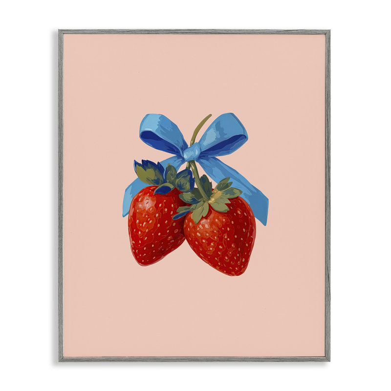 Paire de fraises avec giclée encadrée par un arc bleu, design par Imagine It Images, H 14 po x l 11 po