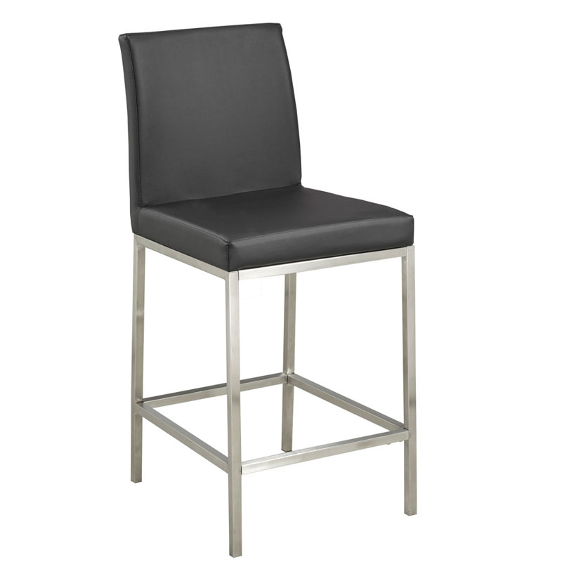 Upholstered Counter Stool with Metal Frame, Black