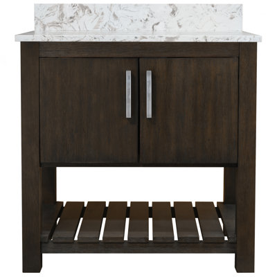 30-inch Bathroom vanity with café mocha quartz top, Chrome Hardware and Mirror