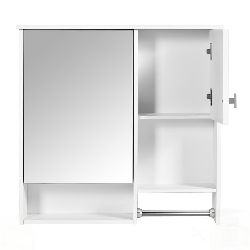Armoire à pharmacie murale moderne avec miroir et barre à serviettes, rangement compact pour articles de toilette et accessoires