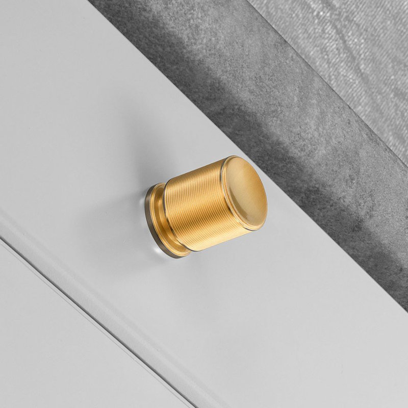 Poignée cylindrique Monaco, Laiton brossé / blanc, H 1,26 po x l 1,25 po x P 1,25 po