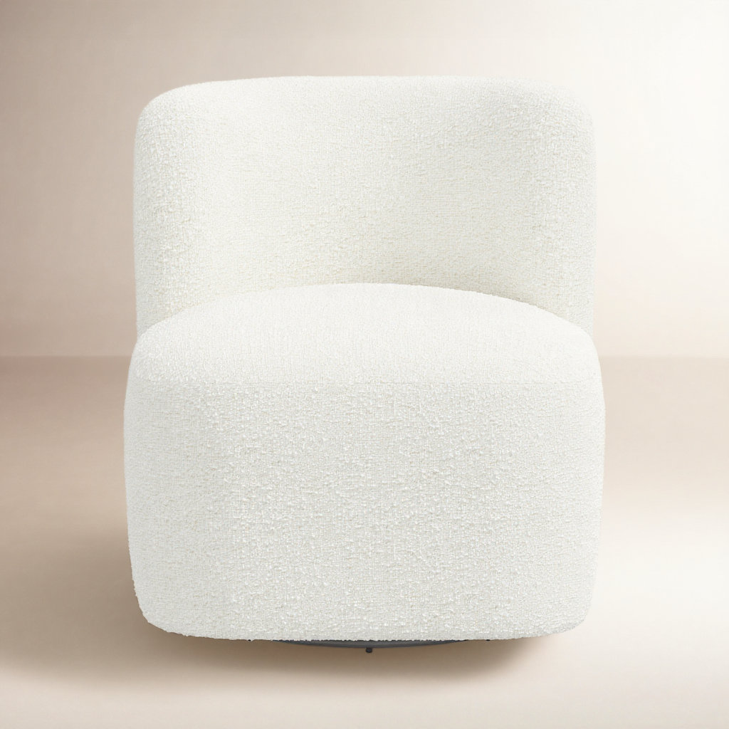 Mariza Upholstered Swivel Accent Chair, Classic Snow Boucle