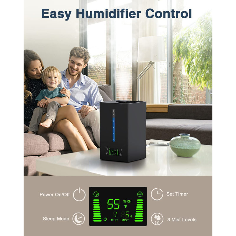 Humidificateur 6L pour grande chambre à coucher, humidificateurs à brume fraîche pour la maison, le bureau, les plantes avec diffuseur d'huiles essentielles
