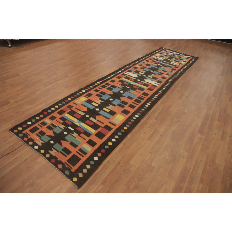 Geometric Kilim Wool Oriental Runner Rug 3x13