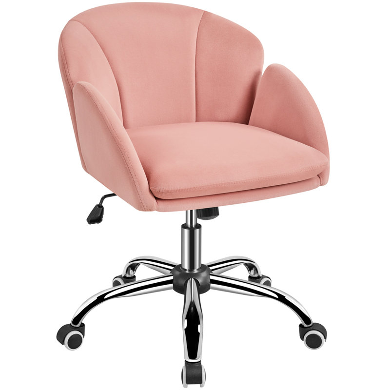 Desk Chair With Petal-shaped Backrest, Pink Velvet